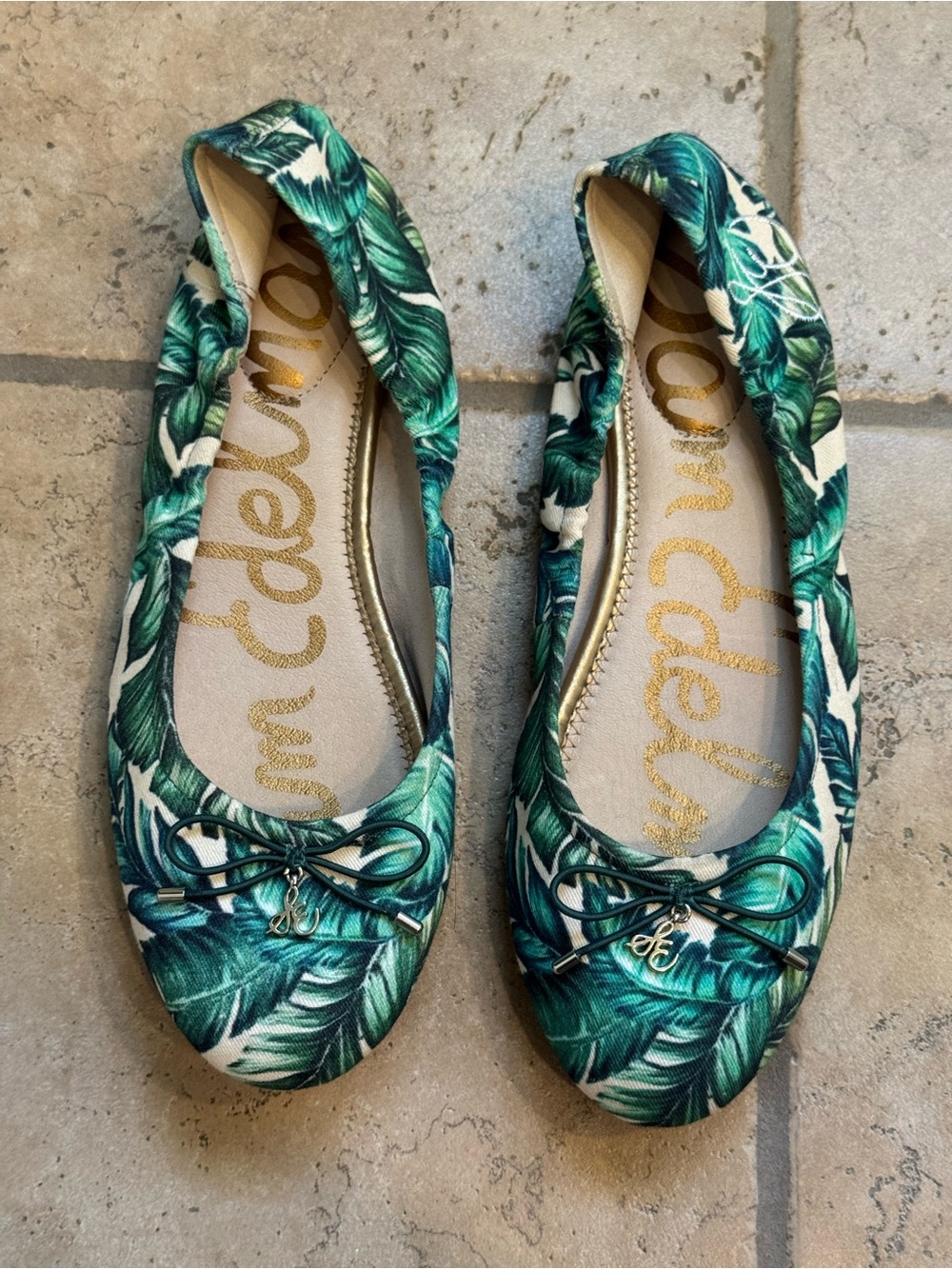 Sam Edelman Tropical Green Leaf Ballet Flats